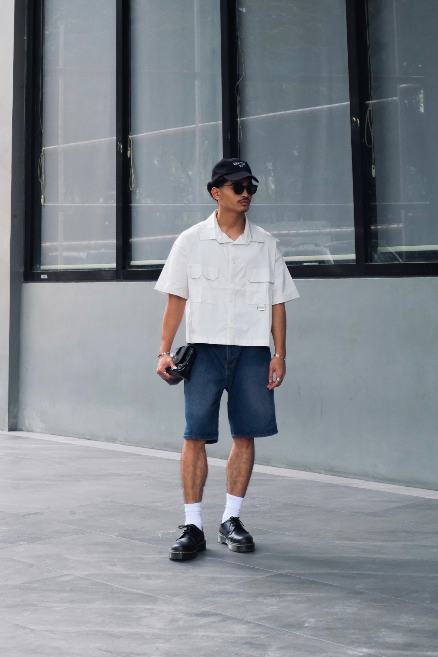 WORKWEAR BOXY CROPPED POLO IN OFF-WHITE