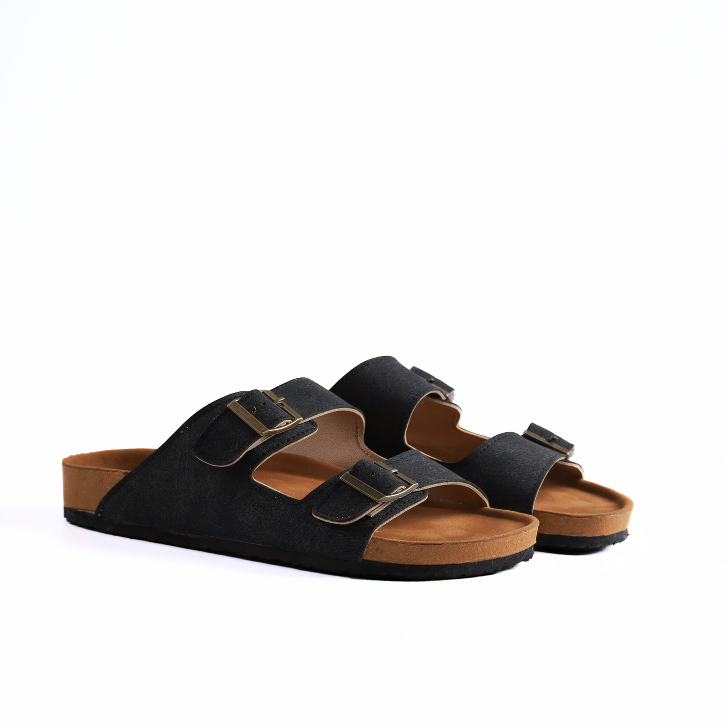CLASSIC TWO STRAP SANDALS IN CHARCOAL BLACK