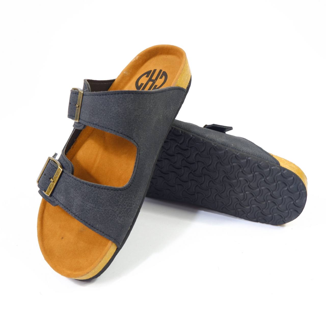 CLASSIC TWO STRAP SANDALS IN CHARCOAL BLACK
