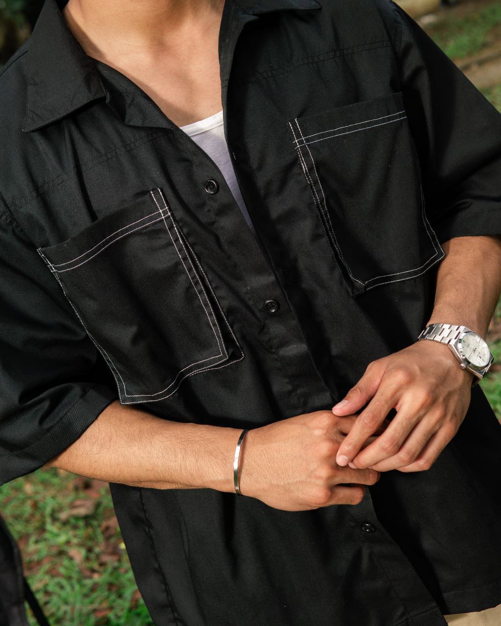 WORKWEAR BOXY BIG POCKET POLO IN BLACK