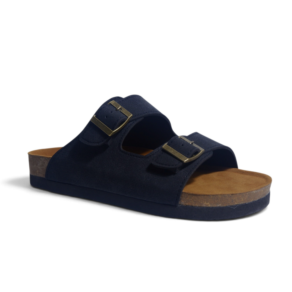 CLASSIC TWO STRAP SANDALS IN CHARCOAL BLACK