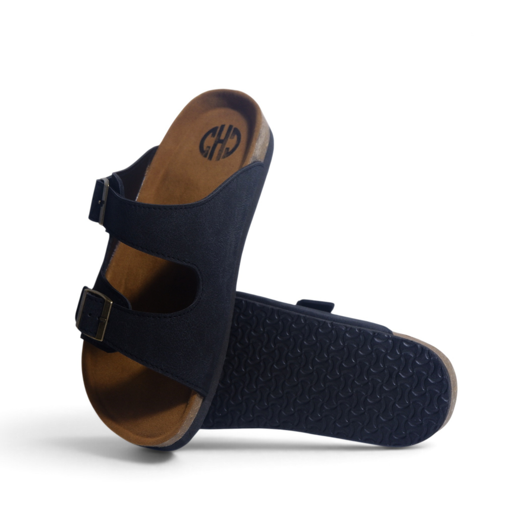 CLASSIC TWO STRAP SANDALS IN CHARCOAL BLACK