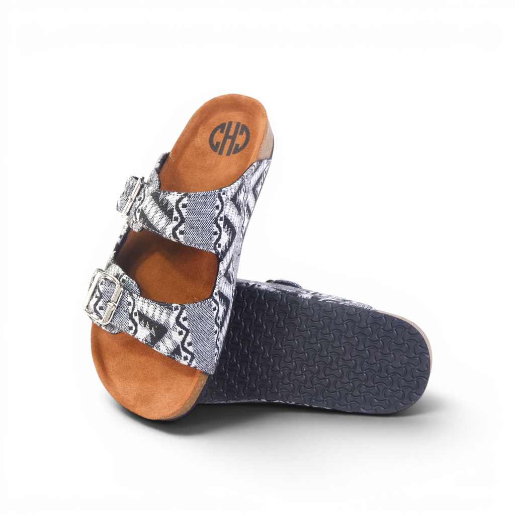 TWO-STRAP SANDALS IN AZTEC WEAVE