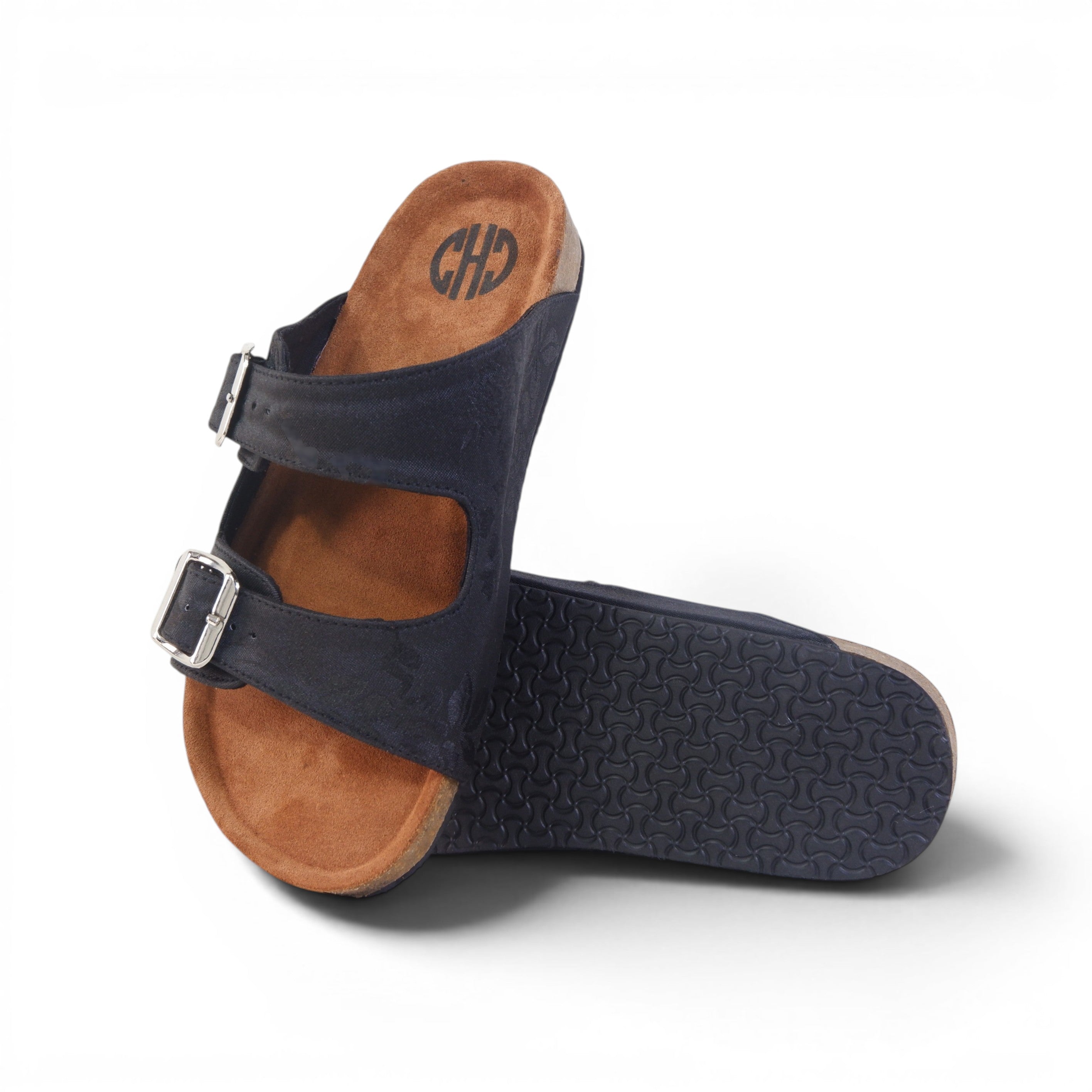 TWO-STRAP SANDALS IN BLACK JACQUARD