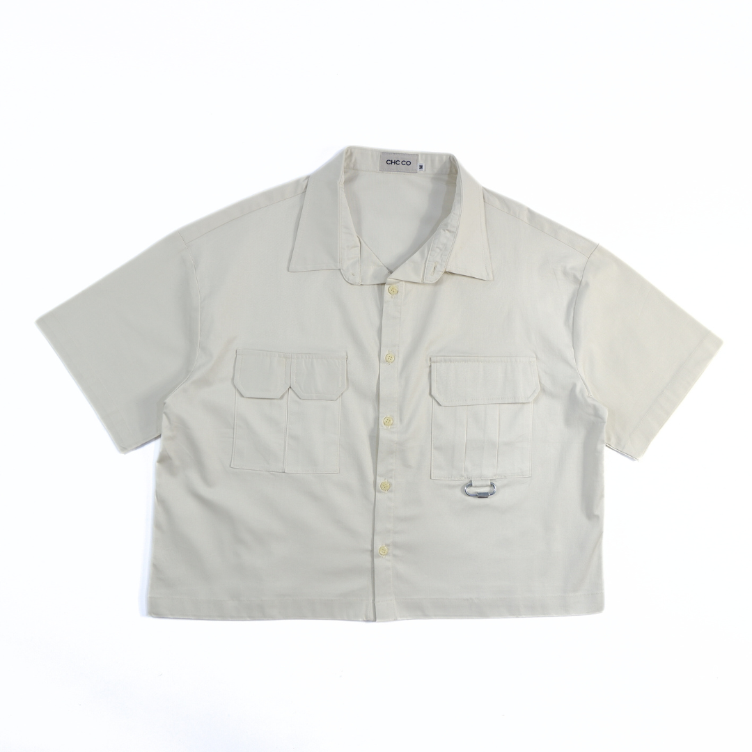 WORKWEAR BOXY CROPPED POLO IN OFF-WHITE