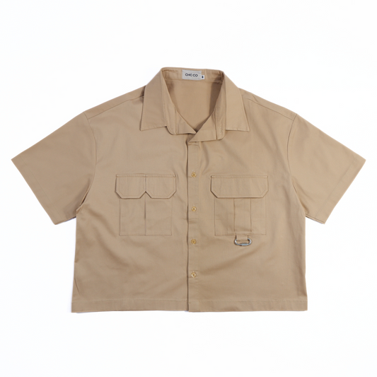 WORKWEAR BOXY CROPPED POLO IN PEANUT