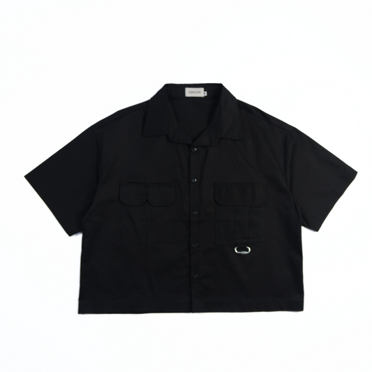 WORKWEAR BOXY CROPPED POLO IN BLACK