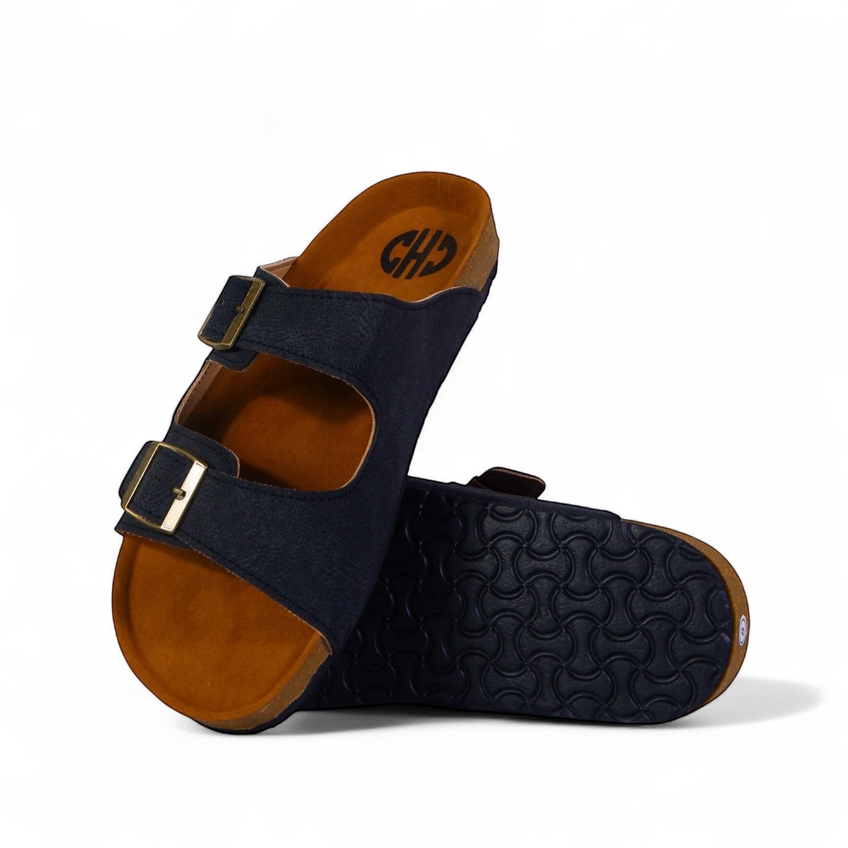 CLASSIC TWO STRAP SANDALS IN CHARCOAL BLACK