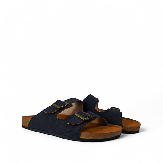 CLASSIC TWO STRAP SANDALS IN CHARCOAL BLACK