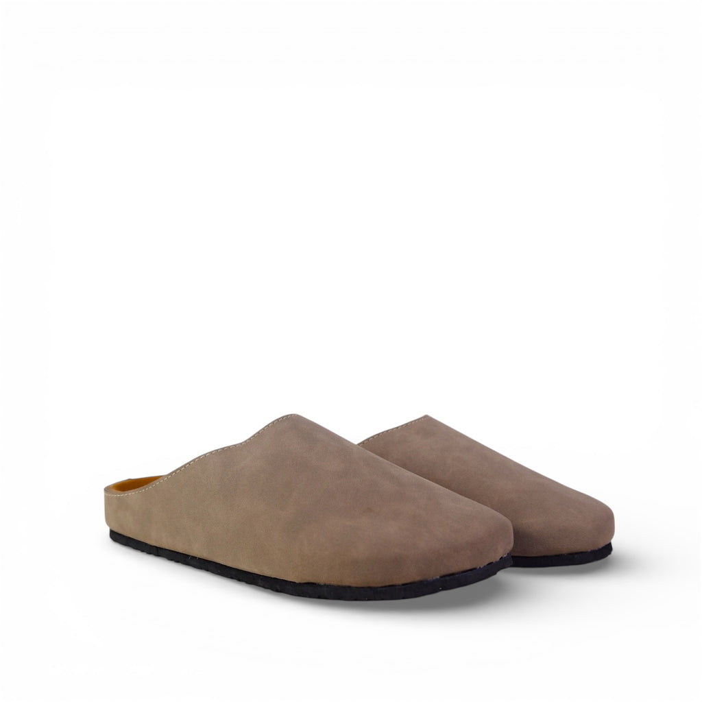CLASSIC MULES IN TAUPE GREY
