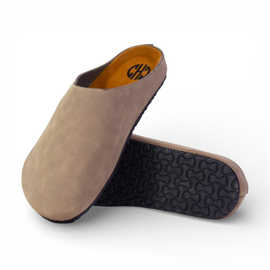 CLASSIC MULES IN TAUPE GREY